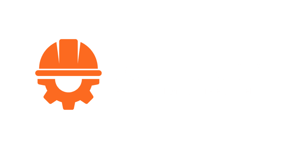 Logo van bouw steen met oranje helm